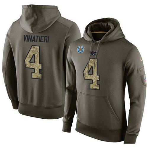 NFL Men's Nike Indianapolis Colts #4 Adam Vinatieri Stitched Green Olive Salute To Service KO Performance Hoodie - Click Image to Close